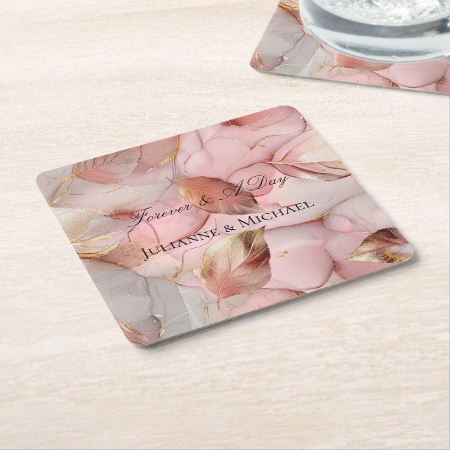 Romantische Rose Blush Pink Gold Leaf Brautparty Rechteckiger Pappuntersetzer (angewinkelt)