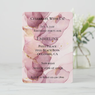 Romantische Rose Blush Pink Gold Leaf Geburtstag Einladung