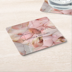 Romantische Rose Blush Pink Goldblatt Brautdusche Rechteckiger Pappuntersetzer