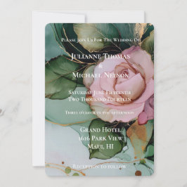 Romantische Rose Blush Pink Goldfloralhochzeit Einladung