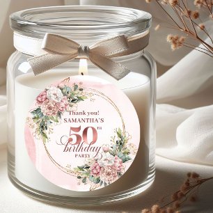 Romantische Rosé-Blüten 50. Geburtstag-Sticker Runder Aufkleber