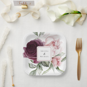Romantische Rose Botanische Hochzeit Pappteller
