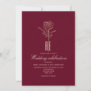Romantische Rose Burgund Hochzeit Einladung