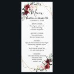 Romantische Rose Burgund Rot-Rot Menükarte<br><div class="desc">Elegante und moderne romantische geometrische Aquarell Blumenkarte mit einem Bouquet aus Bordeaux / Marsala , Rosa, Lila, pfirsichfarbene Rose mit passendem Blattwerk. Ideal für einen Herbst / Hochzeitsmitte. Weitere passende Designs und Variationen finden Sie in meinem "Blitzweddingpaperie" Shop. Und zögern Sie nicht, mich für weitere Anpassungen oder Matching-Produkte zu kontaktieren...</div>