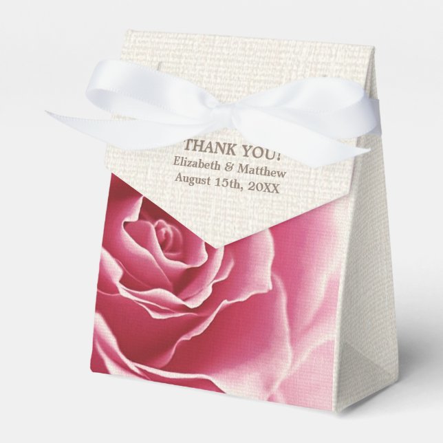 Romantische Rose Burlap Texture Wedding Geschenkschachtel (Vorderseite)