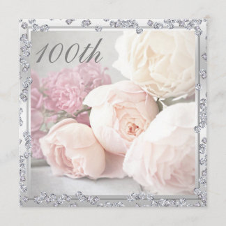Romantische Rose & Diamanten 100. Geburtstagsparty Einladung