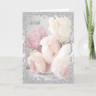 Romantische Rose & Diamanten 40. Geburtstag Karte