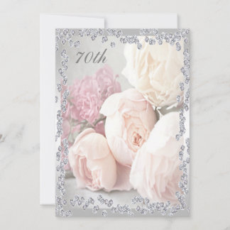 Romantische Rose & Diamanten 70. Geburtstagsparty Einladung