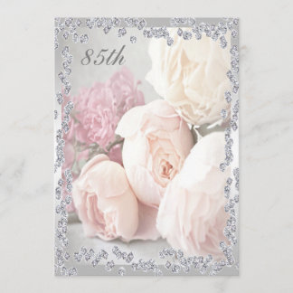 Romantische Rose & Diamanten 85. Geburtstagsparty Einladung