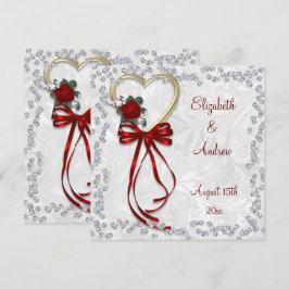 Romantische Rose, Diamanten und Hochzeiten mit rot Einladung