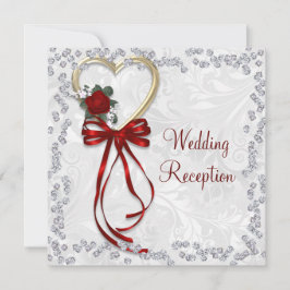 Romantische Rose, Diamanten und Hochzeiten mit rot Einladung