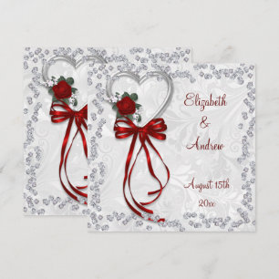 Romantische Rose, Diamanten und Hochzeiten mit rot Einladung