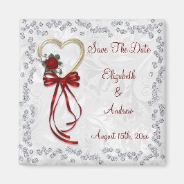Romantische Rose, Diamanten und rotes Band Save th Magnet
