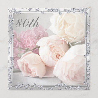 Romantische Rose & Diamonds 80. Geburtstagsparty Einladung
