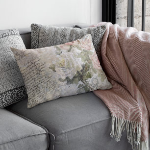 Romantische Rose Florals Alte handgeschriebene Woh Lendenkissen