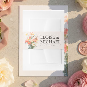 Romantische Rosé gemalte Hochzeit mit floralen Mot Einladungsbanderole