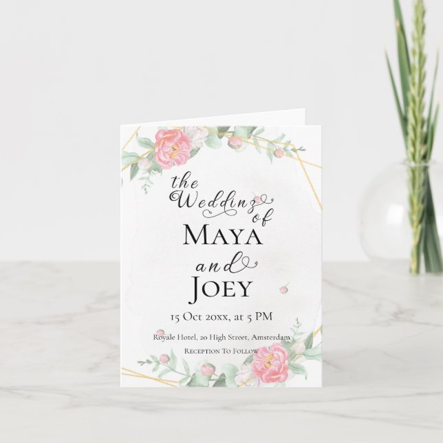 Romantische Rose Geometric Wedding Einladung (Vorderseite)