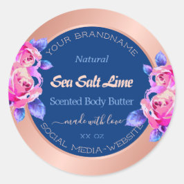 Romantische Rose Gold Blue Packaging Labels Runder Aufkleber