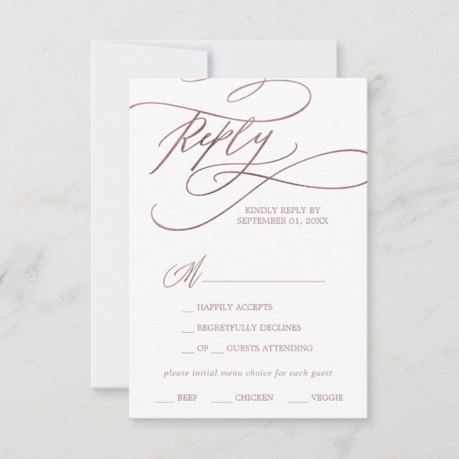 Romantische Rose Gold Calligrafy Menü UAWG RSVP Karte (Vorderseite)