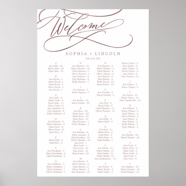 Romantische Rose Gold Calligraphy Seekarte Poster (Vorne)