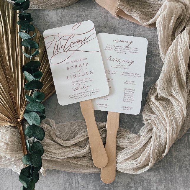 Romantische Rose Gold Calligraphy Wedding Program  Fächer (Von Creator hochgeladen)