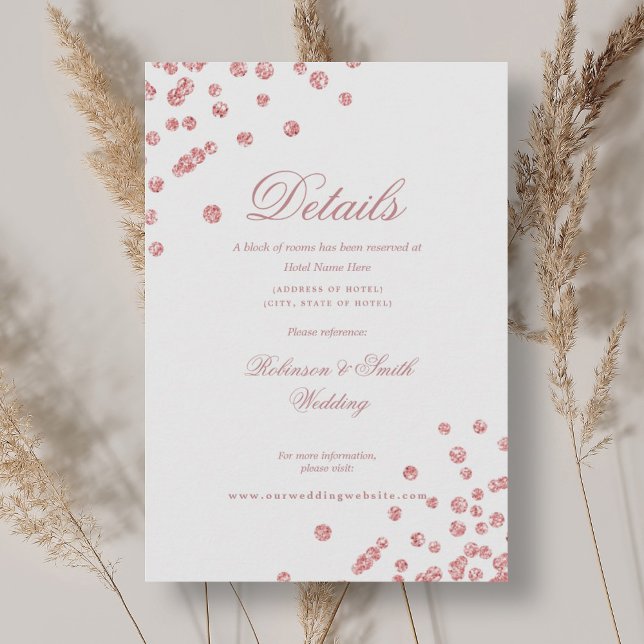 Romantische Rose Gold Confetti Hochzeit Details Begleitkarte (Romantic Rose Gold Confetti Wedding Details Enclosure Card)