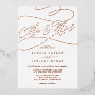 Romantische Rose Gold Foil Mr. & Mrs. Wedding Folieneinladung
