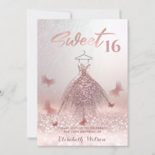 Romantische Rose Gold glänzende Kleidung Schmetter Einladung