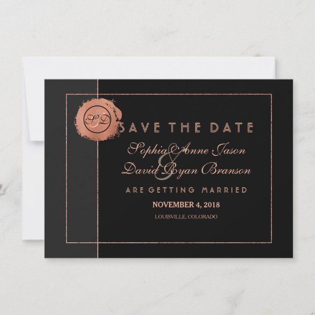 Romantische Rose Gold Glitzer Monogram Save the Da Save The Date (Vorderseite)