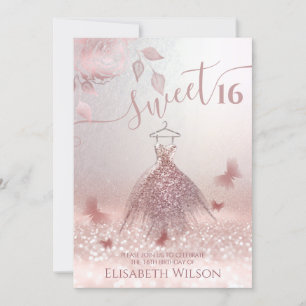 Romantische Rose Gold Glitzer Ober Kleidung Schmet Einladung