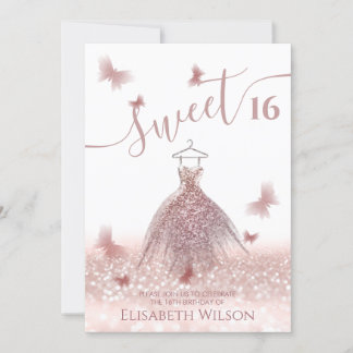 Romantische Rose Gold Glitzer Ober Kleidung Schmet Einladung