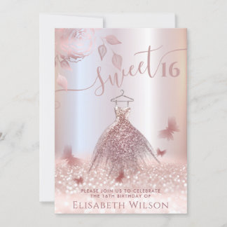 Romantische Rose Gold Glitzer Ober Kleidung Schmet Einladung