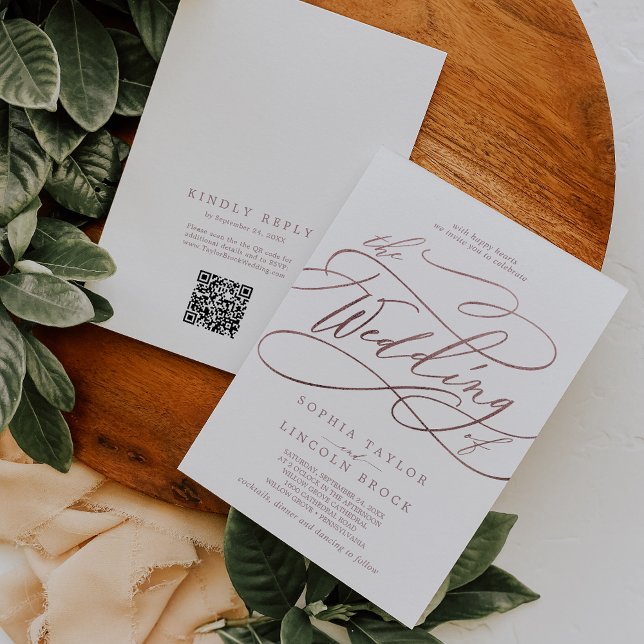 Romantische Rose Gold QR Code in einer Hochzeit Einladung (Von Creator hochgeladen)