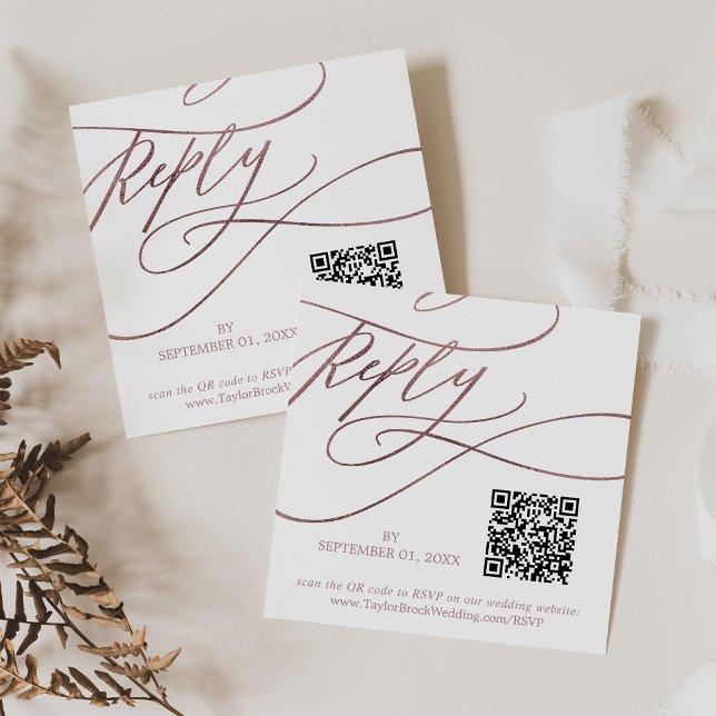 Romantische Rose Gold QR Code Wedding RSVP Begleitkarte (Von Creator hochgeladen)