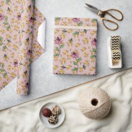 Romantische Rose Gold Queen Bee, Honeycomb & Blume Geschenkpapier
