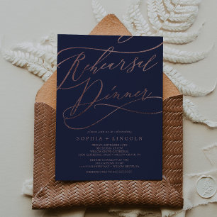 Romantische Rose Gold und Navy Blue Probe Dinner Einladung