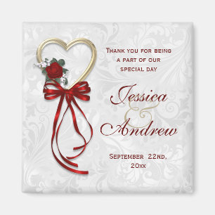 Romantische Rose, goldenes Herz & rotes Band Magnet
