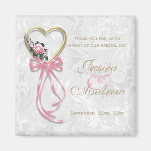 Romantische Rose, goldenes Herz und rosa Band Magnet