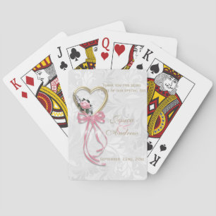 Romantische Rose, Goldenes Herz und rosa Band Spielkarten