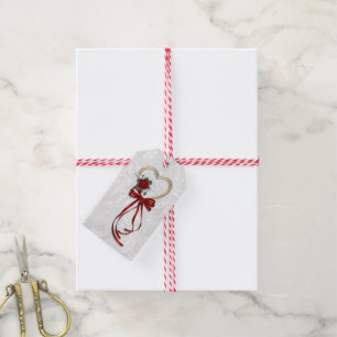 Romantische Rose, Goldenes Herz und Rotes Band Geschenkanhänger