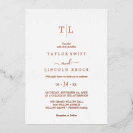 Romantische Rose Goldfoil Monogram Hochzeit Folieneinladung