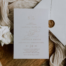 Romantische Rose Goldfoil Monogram Hochzeit Folieneinladung