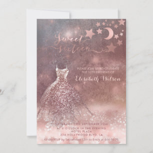 Romantische Rose goldglänzend Kleid celestial Invi Einladung