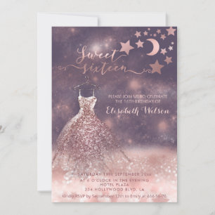 Romantische Rose goldglänzend Kleid celestial Invi Einladung