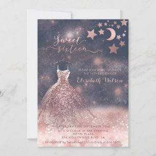 Romantische Rose goldglänzend Kleid himmlisch Einladung