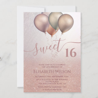 Romantische Rose Goldglitterie ombre Ballon Foto Einladung