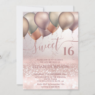 Romantische Rose Goldglitterie ombre Ballon Invita Einladung