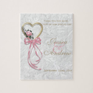 Romantische Rose, Goldherz u. rosa Band Puzzle