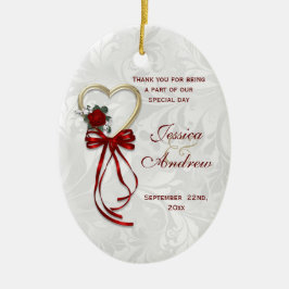 Romantische Rose, Goldherz u. rotes Band Keramikornament