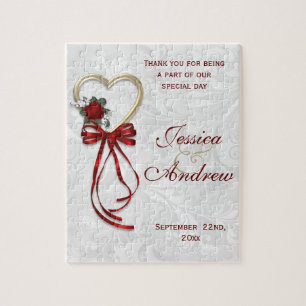 Romantische Rose, Goldherz u. rotes Band Puzzle